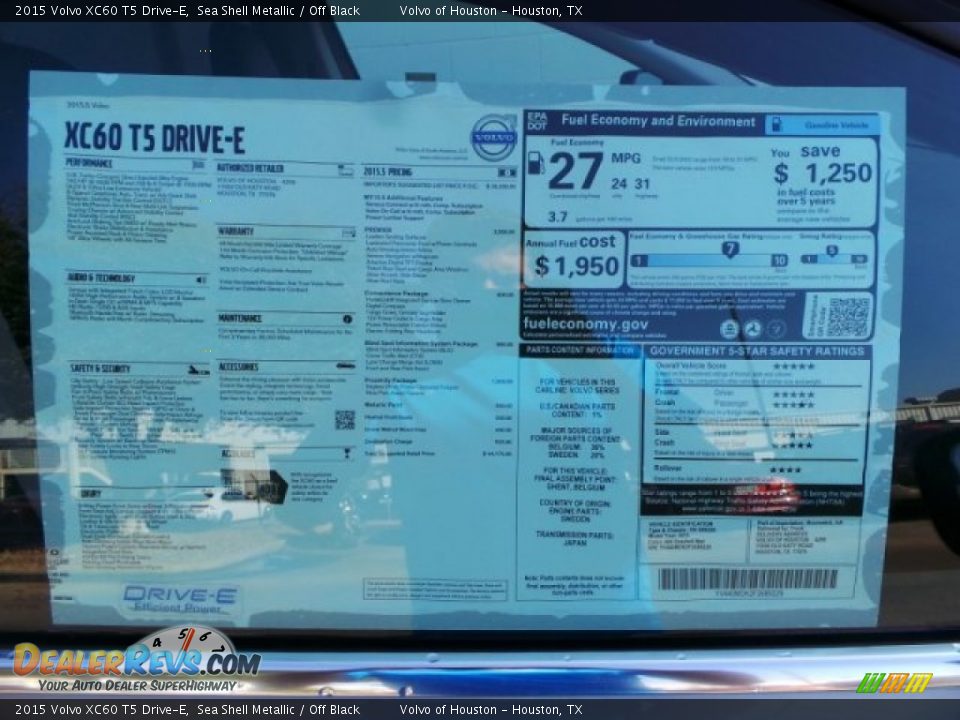 2015 Volvo XC60 T5 Drive-E Sea Shell Metallic / Off Black Photo #29