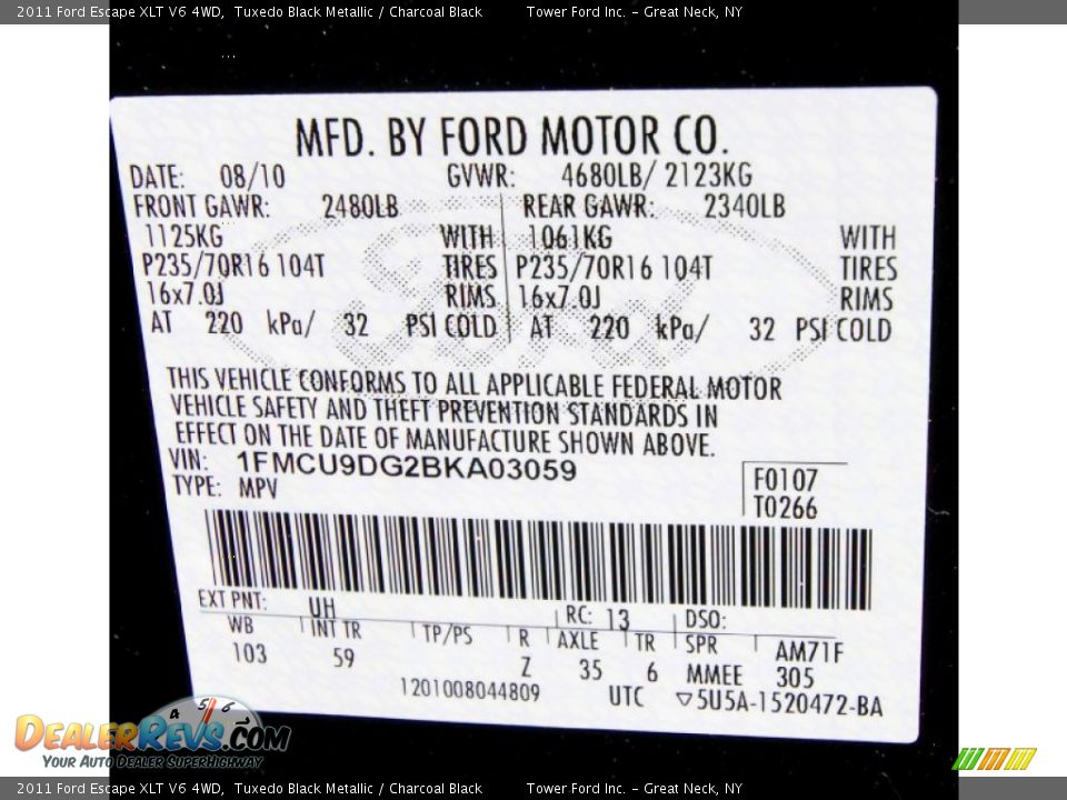 2011 Ford Escape XLT V6 4WD Tuxedo Black Metallic / Charcoal Black Photo #24