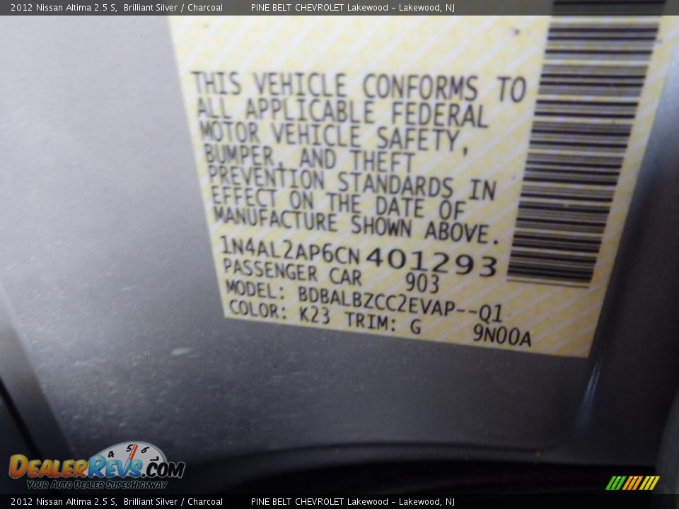 2012 Nissan Altima 2.5 S Brilliant Silver / Charcoal Photo #26
