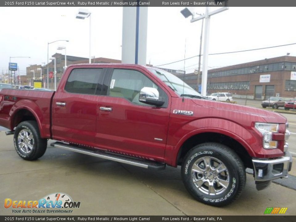 2015 Ford F150 Lariat SuperCrew 4x4 Ruby Red Metallic / Medium Light Camel Photo #2
