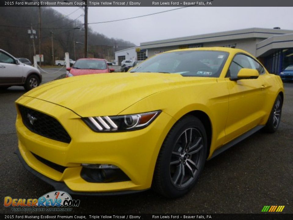 2015 Ford Mustang EcoBoost Premium Coupe Triple Yellow Tricoat / Ebony Photo #4