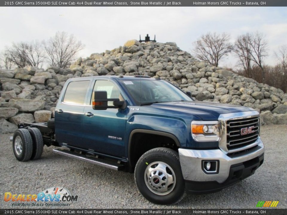 2015 GMC Sierra 3500HD SLE Crew Cab 4x4 Dual Rear Wheel Chassis Stone Blue Metallic / Jet Black Photo #1