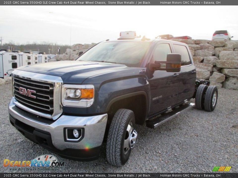 2015 GMC Sierra 3500HD SLE Crew Cab 4x4 Dual Rear Wheel Chassis Stone Blue Metallic / Jet Black Photo #2