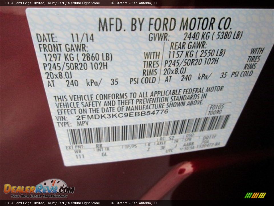 2014 Ford Edge Limited Ruby Red / Medium Light Stone Photo #17