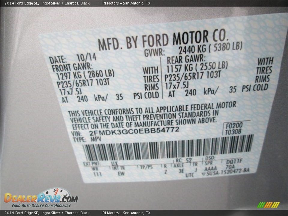 2014 Ford Edge SE Ingot Silver / Charcoal Black Photo #15