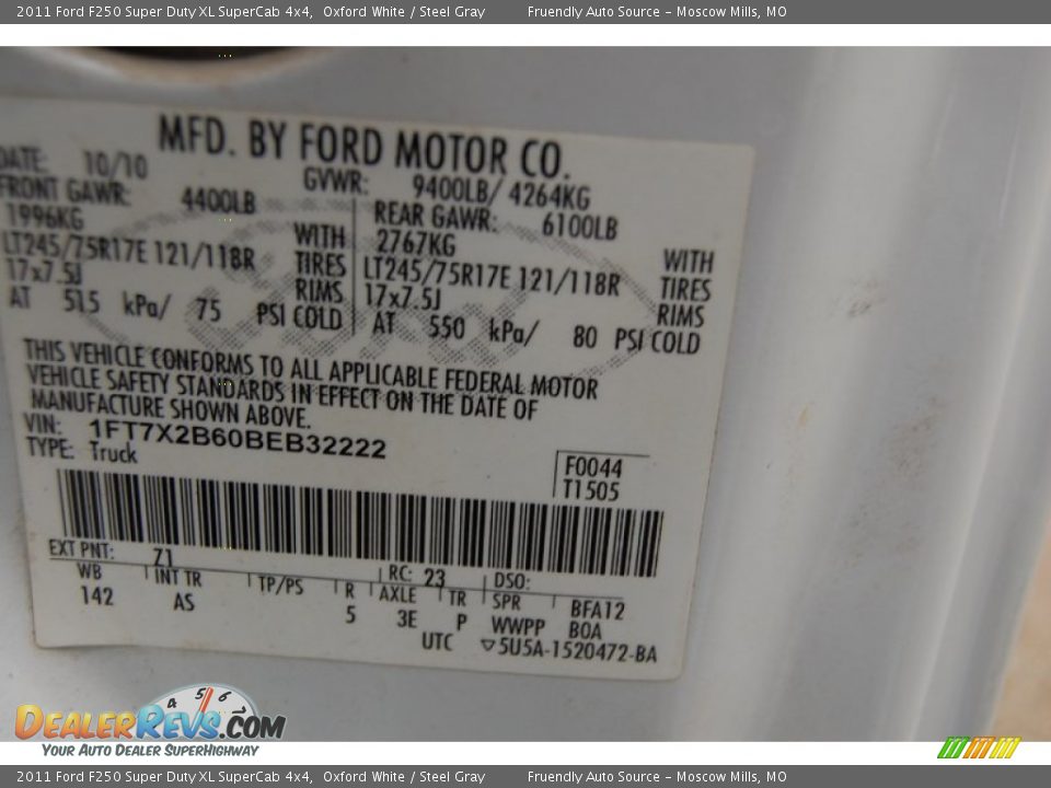 2011 Ford F250 Super Duty XL SuperCab 4x4 Oxford White / Steel Gray Photo #29