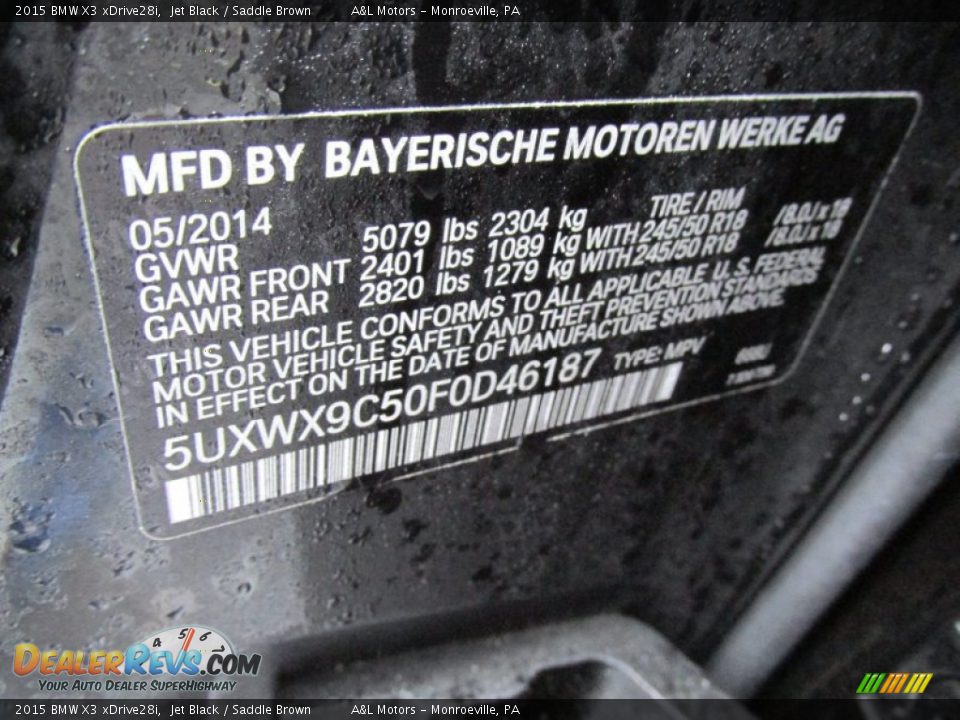 2015 BMW X3 xDrive28i Jet Black / Saddle Brown Photo #19