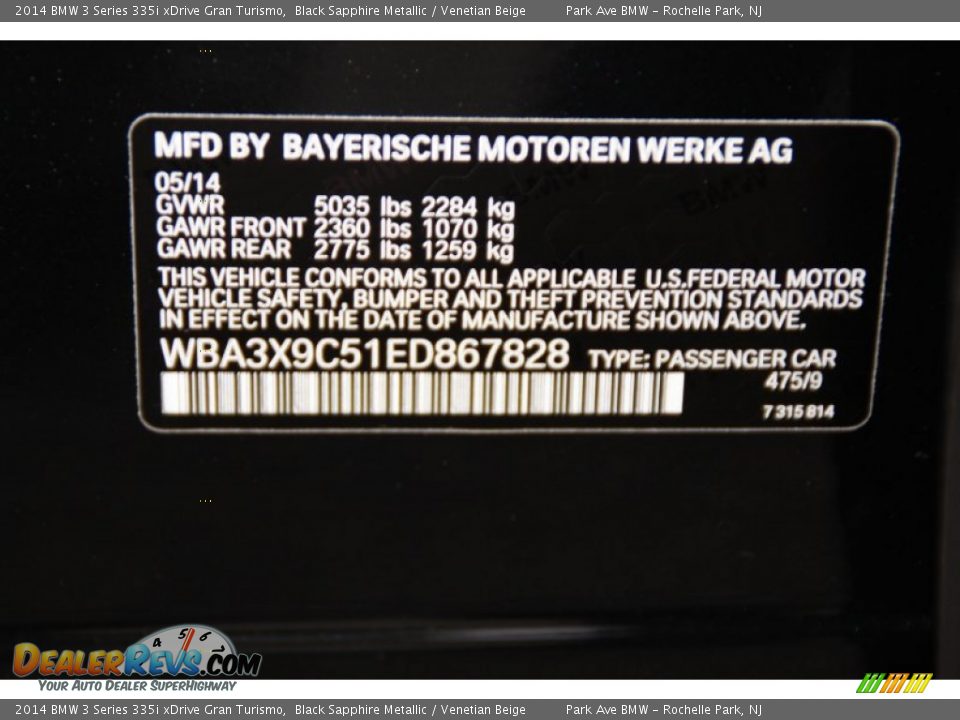 2014 BMW 3 Series 335i xDrive Gran Turismo Black Sapphire Metallic / Venetian Beige Photo #35