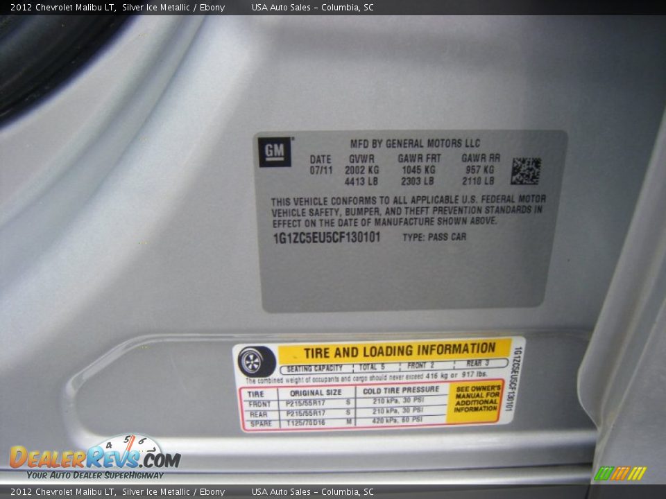 2012 Chevrolet Malibu LT Silver Ice Metallic / Ebony Photo #22