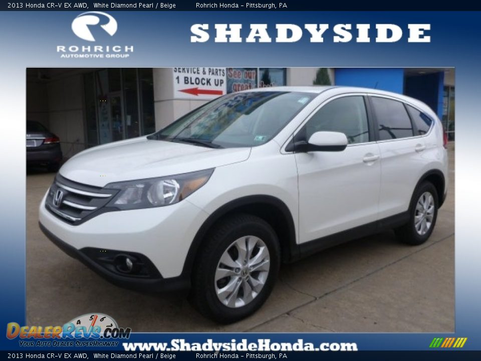 2013 Honda CR-V EX AWD White Diamond Pearl / Beige Photo #1