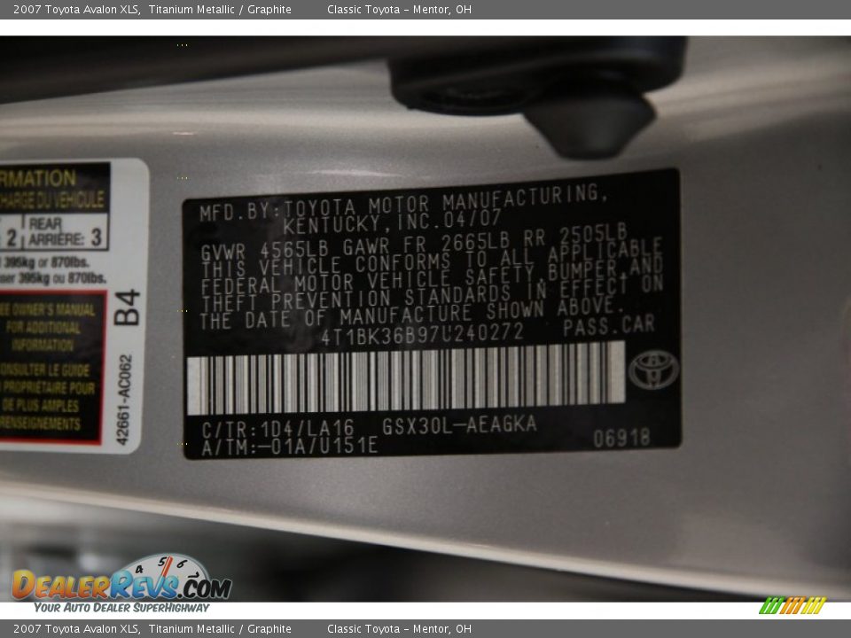 2007 Toyota Avalon XLS Titanium Metallic / Graphite Photo #24
