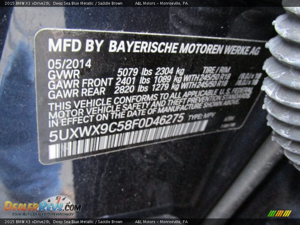 2015 BMW X3 xDrive28i Deep Sea Blue Metallic / Saddle Brown Photo #19