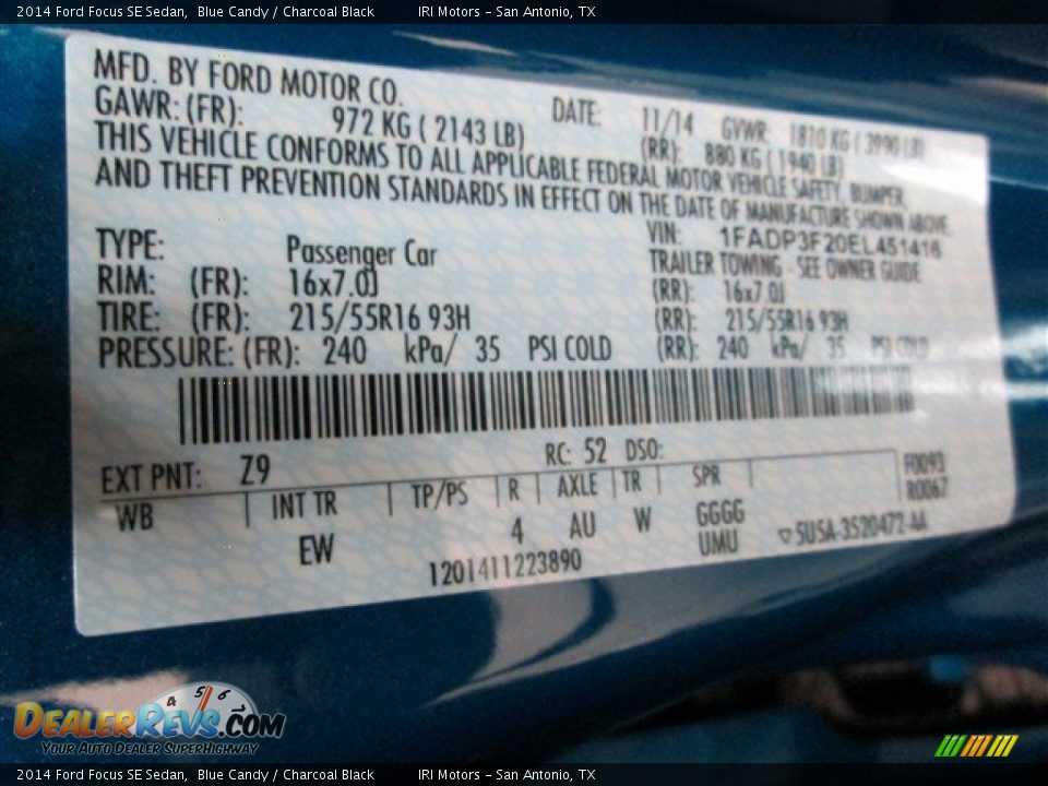 2014 Ford Focus SE Sedan Blue Candy / Charcoal Black Photo #14