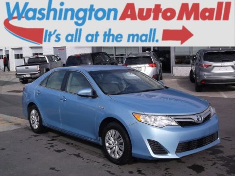 Clearwater Blue Metallic Toyota Camry Hybrid LE.  Click to enlarge.