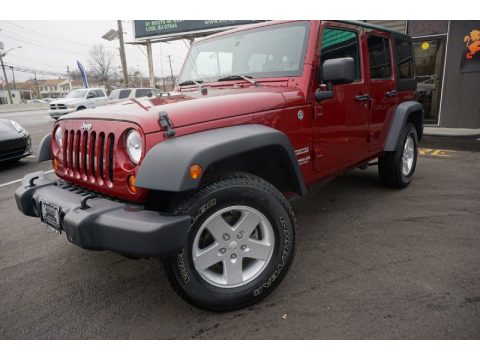 Deep Cherry Red Crystal Pearl Jeep Wrangler Unlimited Sport 4x4.  Click to enlarge.