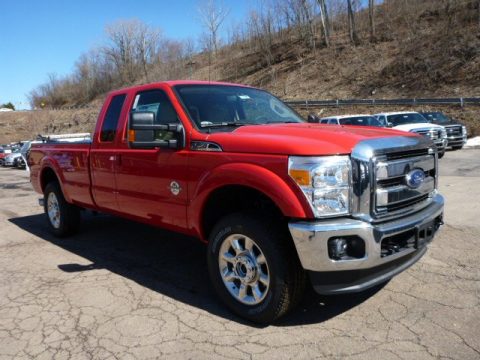 Vermillion Red Ford F250 Super Duty Lariat Super Cab 4x4.  Click to enlarge.