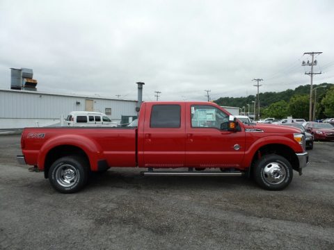 Vermillion Red Ford F350 Super Duty Lariat Crew Cab 4x4 DRW.  Click to enlarge.