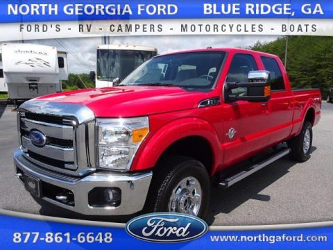 Vermillion Red Ford F350 Super Duty Lariat Crew Cab 4x4.  Click to enlarge.