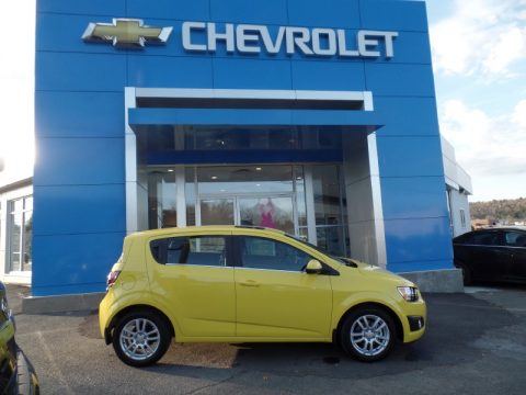 Bright Yellow Chevrolet Sonic LT Hatchback.  Click to enlarge.