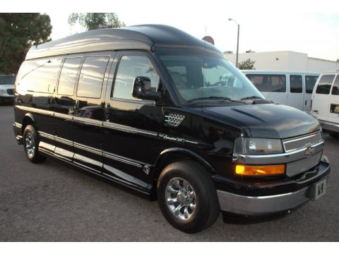 Black Chevrolet Express LT 3500 Passenger Van.  Click to enlarge.