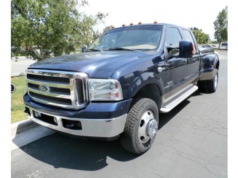 True Blue Metallic Ford F350 Super Duty Lariat Crew Cab 4x4 Dually.  Click to enlarge.