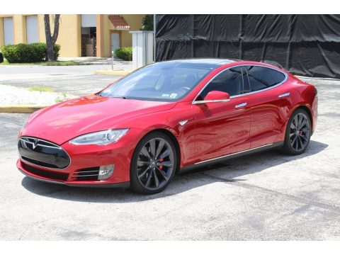Red Multi-Coat Tesla Model S P85D Performance.  Click to enlarge.