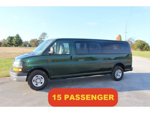 Dark Green Metallic Chevrolet Express LT 3500 Extended Passenger Van.  Click to enlarge.