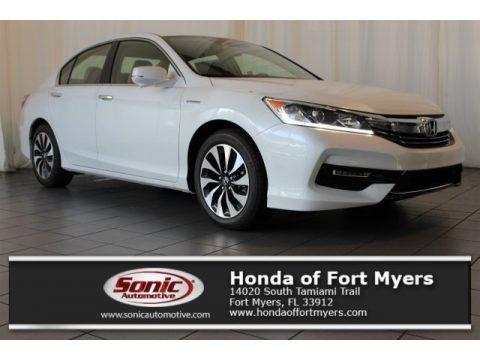 White Orchid Pearl Honda Accord Hybrid Sedan.  Click to enlarge.