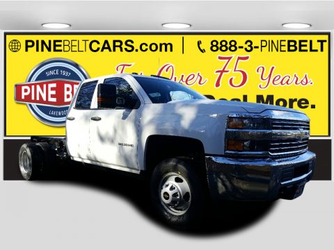 Summit White Chevrolet Silverado 3500HD Work Truck Double Cab Dual Rear Wheel 4x4 Chassis.  Click to enlarge.