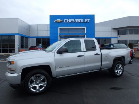 Silver Ice Metallic Chevrolet Silverado 1500 Custom Double Cab 4x4.  Click to enlarge.
