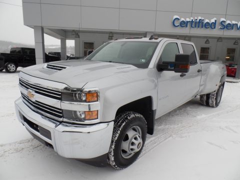 Silver Ice Metallic Chevrolet Silverado 3500HD Work Truck Crew Cab Dual Rear Wheel 4x4.  Click to enlarge.