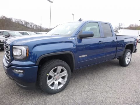Stone Blue Metallic GMC Sierra 1500 SLE Double Cab 4WD.  Click to enlarge.