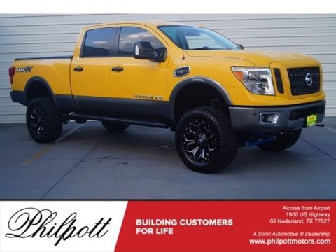 Solar Flare Yellow Nissan TITAN XD PRO-4X Crew Cab 4x4.  Click to enlarge.