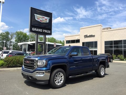 Stone Blue Metallic GMC Sierra 1500 SLE Double Cab 4WD.  Click to enlarge.