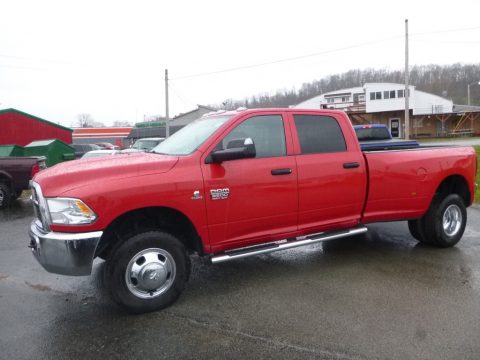Bright Red Dodge Ram 3500 HD ST Crew Cab 4x4 Dually.  Click to enlarge.