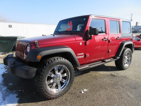 Deep Cherry Red Crystal Pearl Jeep Wrangler Unlimited Sport 4x4.  Click to enlarge.