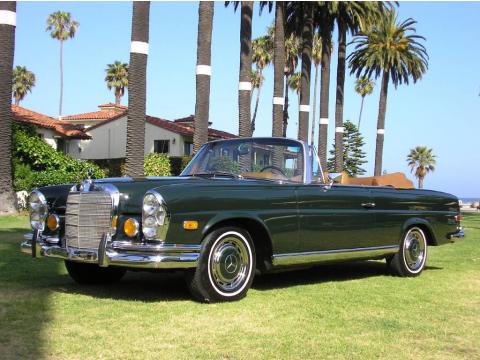 Green Mercedes-Benz S Class 280SE Cabriolet.  Click to enlarge.