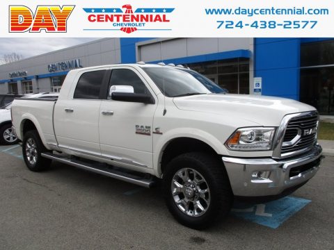 Pearl White Ram 3500 Limited Mega Cab 4x4.  Click to enlarge.