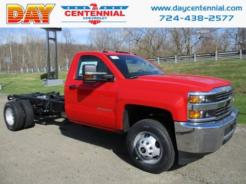 Red Hot Chevrolet Silverado 3500HD Work Truck Crew Cab 4x4 Chassis.  Click to enlarge.