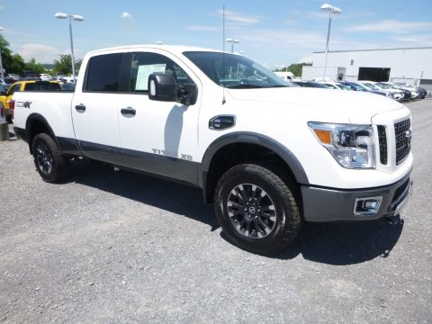 Pearl White Nissan TITAN XD SV Crew Cab 4x4.  Click to enlarge.