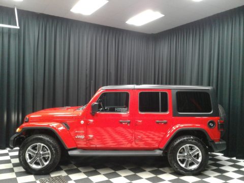 Firecracker Red Jeep Wrangler Unlimited Sahara 4x4.  Click to enlarge.