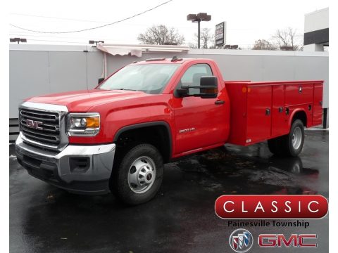 Red GMC Sierra 3500HD Regular Cab Utility Truck.  Click to enlarge.