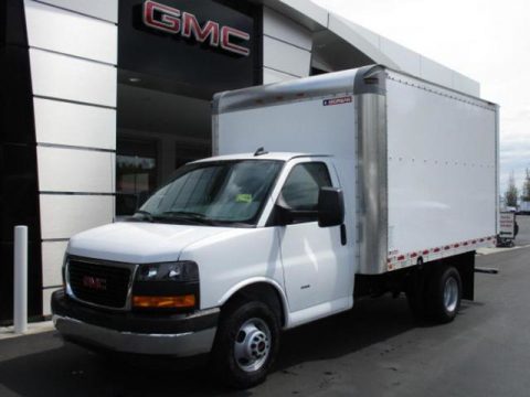 Summit White GMC Savana Cutaway 3500 Commercial Moving Truck.  Click to enlarge.