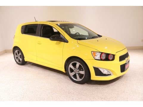 Bright Yellow Chevrolet Sonic RS Hatchback.  Click to enlarge.