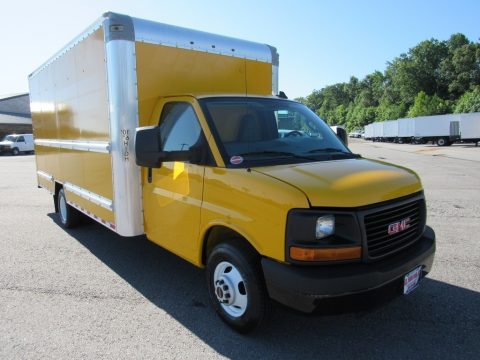 Yellow GMC Savana Cutaway 3500 Commercial Moving Truck.  Click to enlarge.