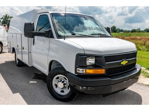 Summit White Chevrolet Express Cutaway 3500 Utility Van.  Click to enlarge.