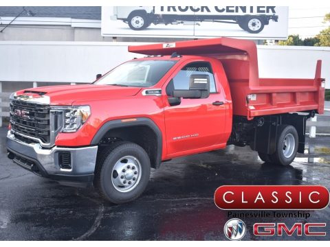 Cardinal Red GMC Sierra 3500HD Crew Cab 4WD Chassis Dump Truck.  Click to enlarge.