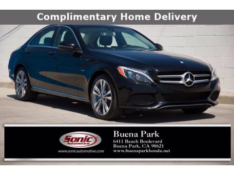 Black Mercedes-Benz C 350e Plug-in Hybrid Sedan.  Click to enlarge.