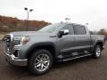 Front 3/4 View of 2021 GMC Sierra 1500 SLT Crew Cab 4WD #1