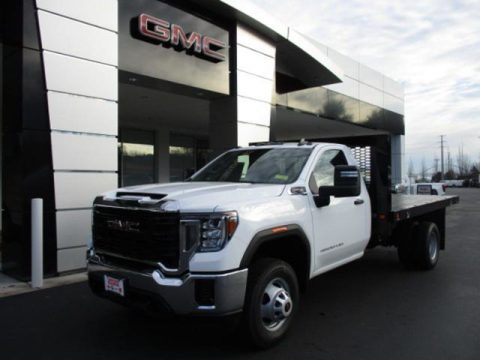 Summit White GMC Sierra 3500HD Regular Cab Chassis Stake Truck.  Click to enlarge.